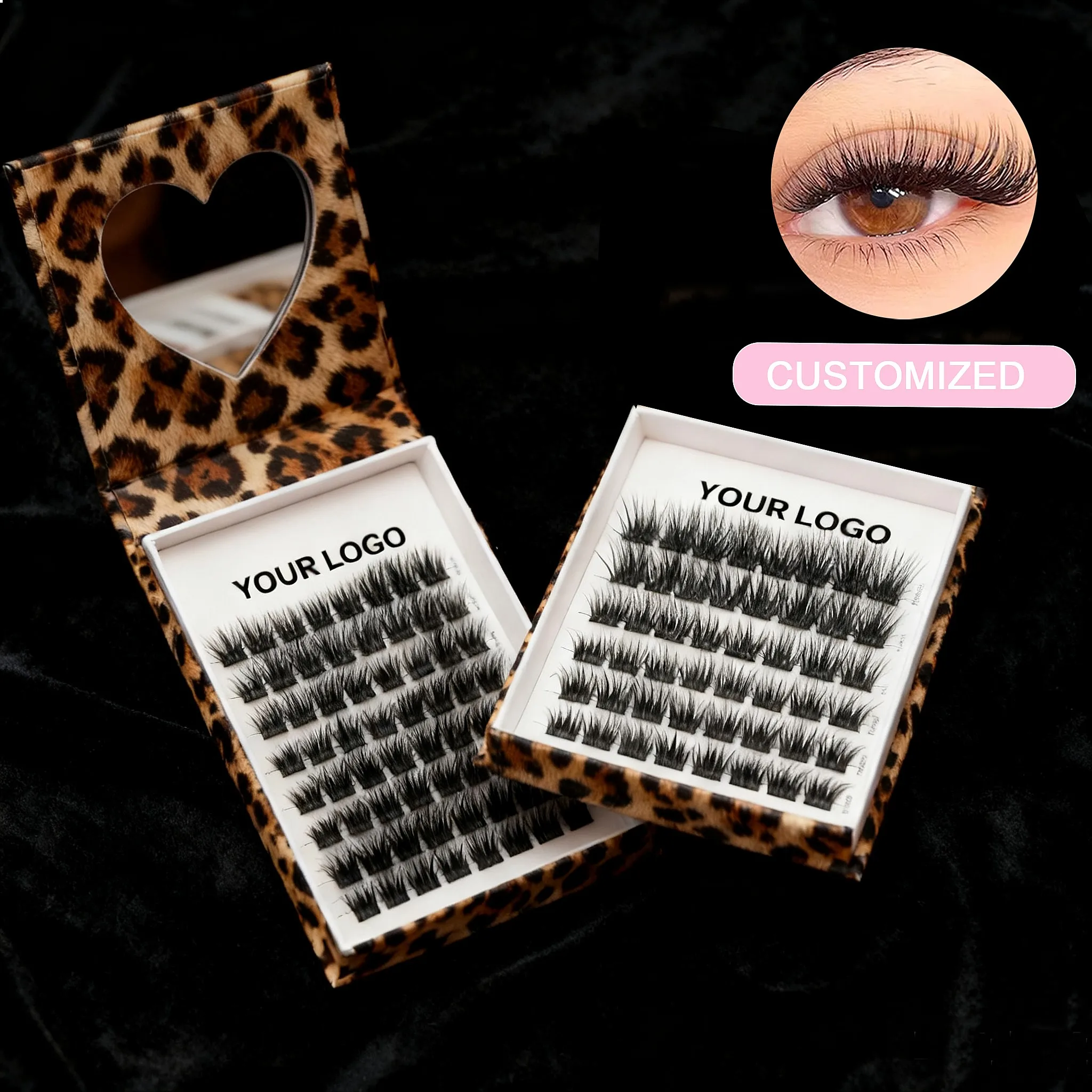 Professional Handmade Synthetic Hair 6-Row Waterproof Pre-Glued Press on Lashes Private Label Custom Packaging