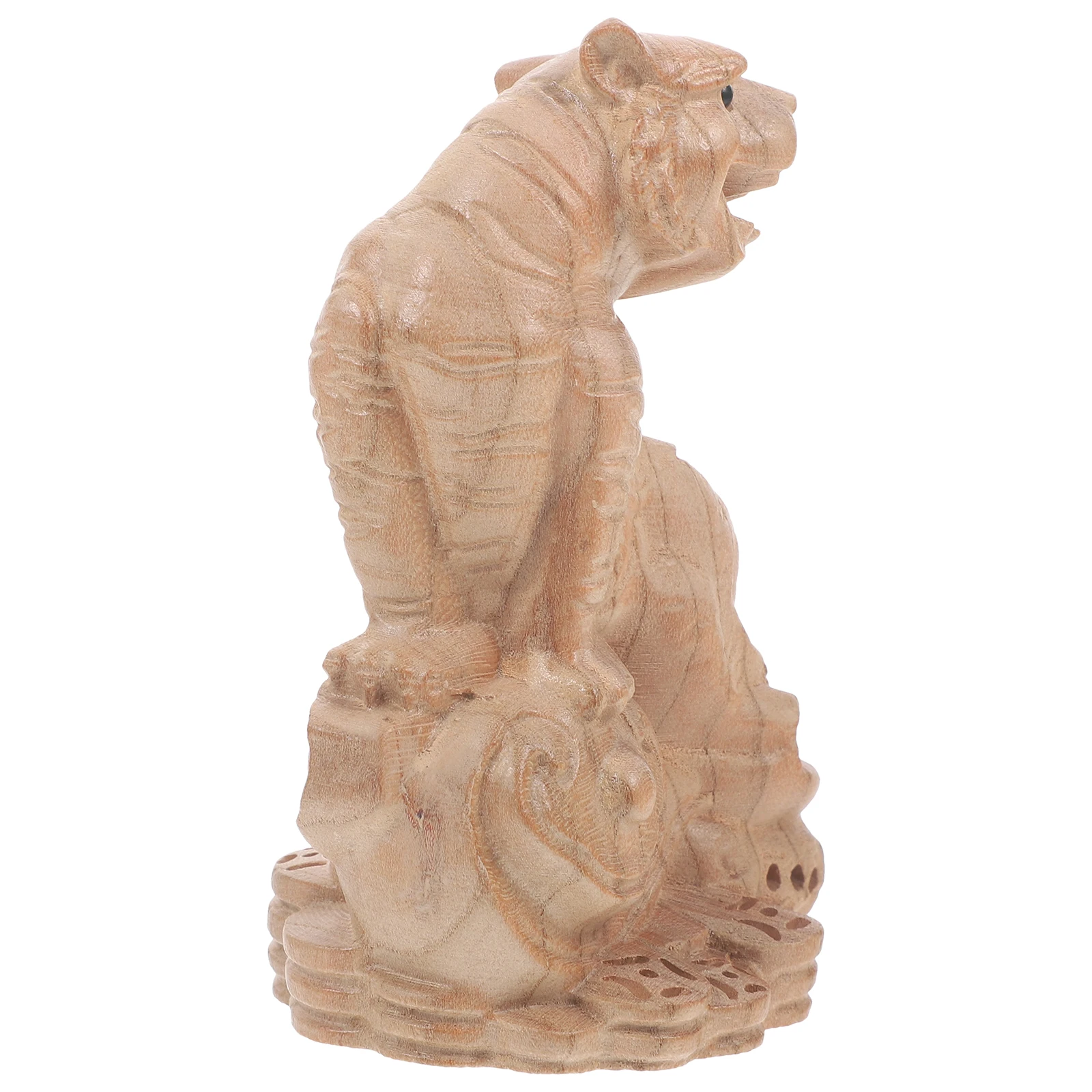 

Wood Tiger Figurine Large Model Zodiac Crafts Carving Tiger Statue Mini Wood Decoration Home Desk Animal Art Piece