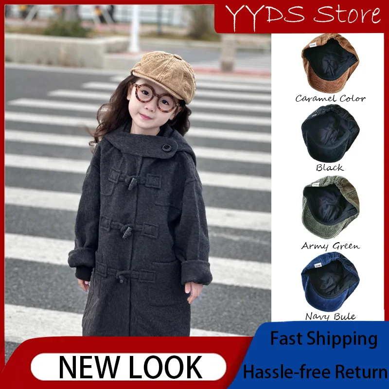 kids-vintage-corduroy-forward-cap-literary-all-match-newsboy-hat-parent-child-duckbill-beret-cap