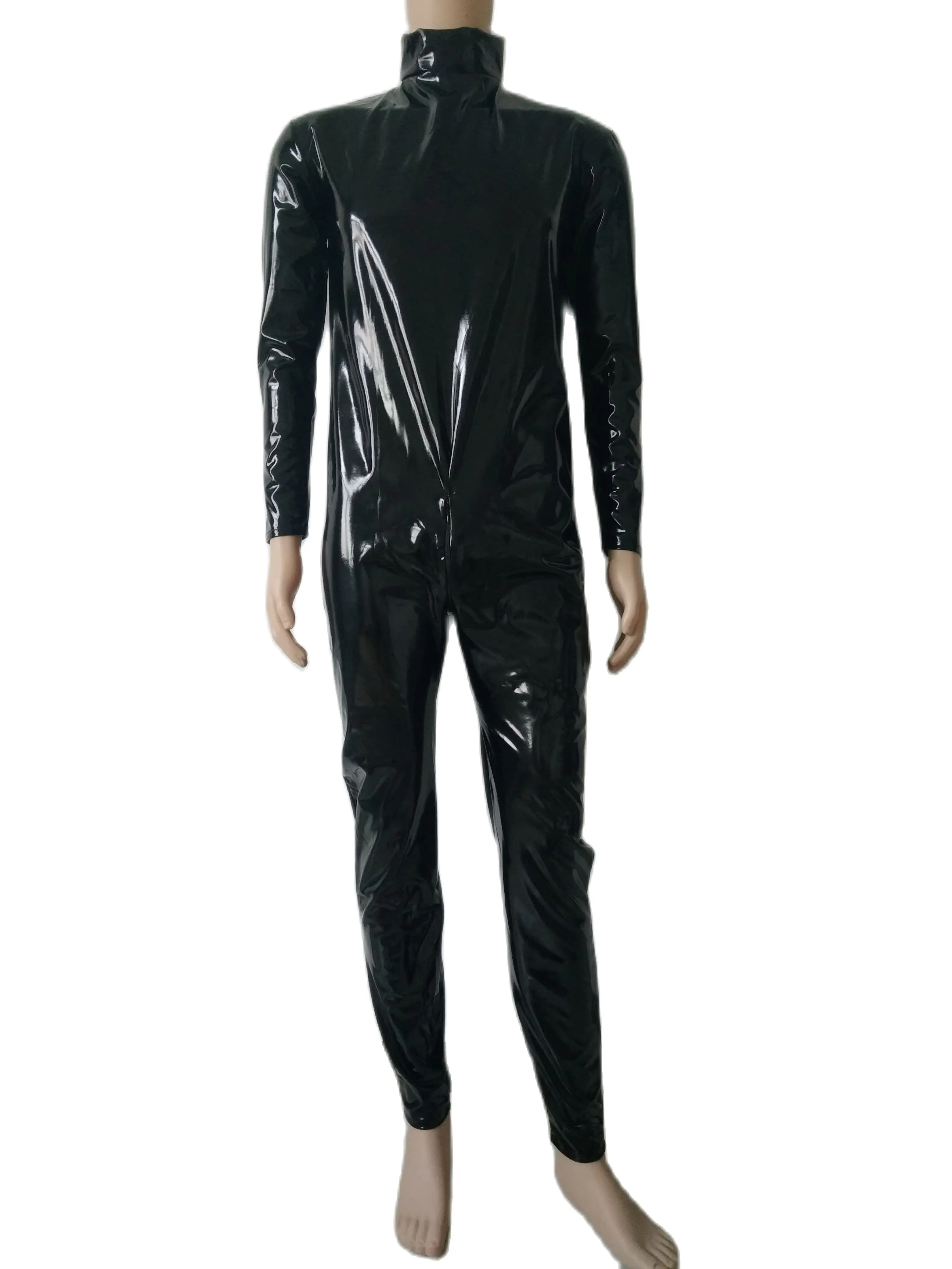 

PVC Faux Leather Bodysuit Cosplay Costumes Catsuit Clubwear party clothes removable hood Back 3-ways zipper to front