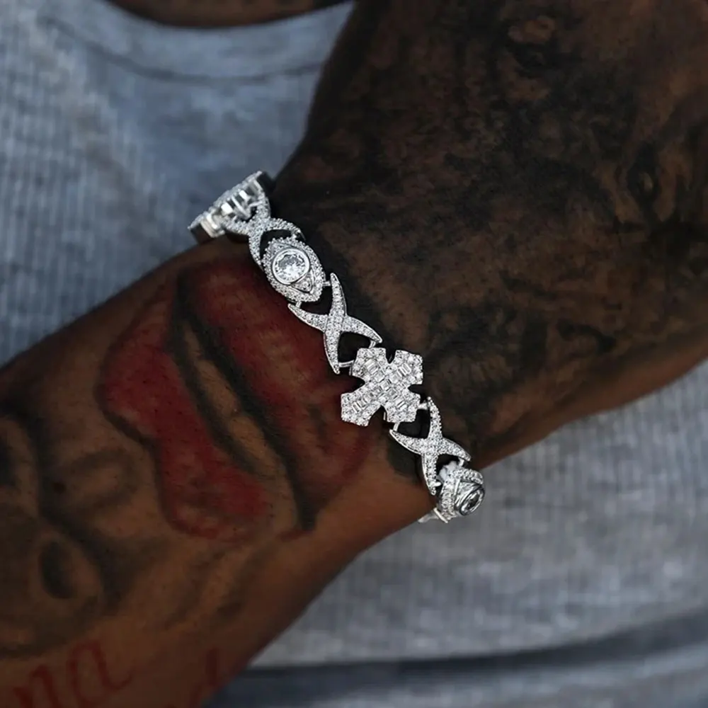 ESKEEM Hip Hop Jewelry Infinity Cross Eye Design Cuban Bracelet with Rectangle Cubic Zirconia Iced Out Chain Crismasday Gift