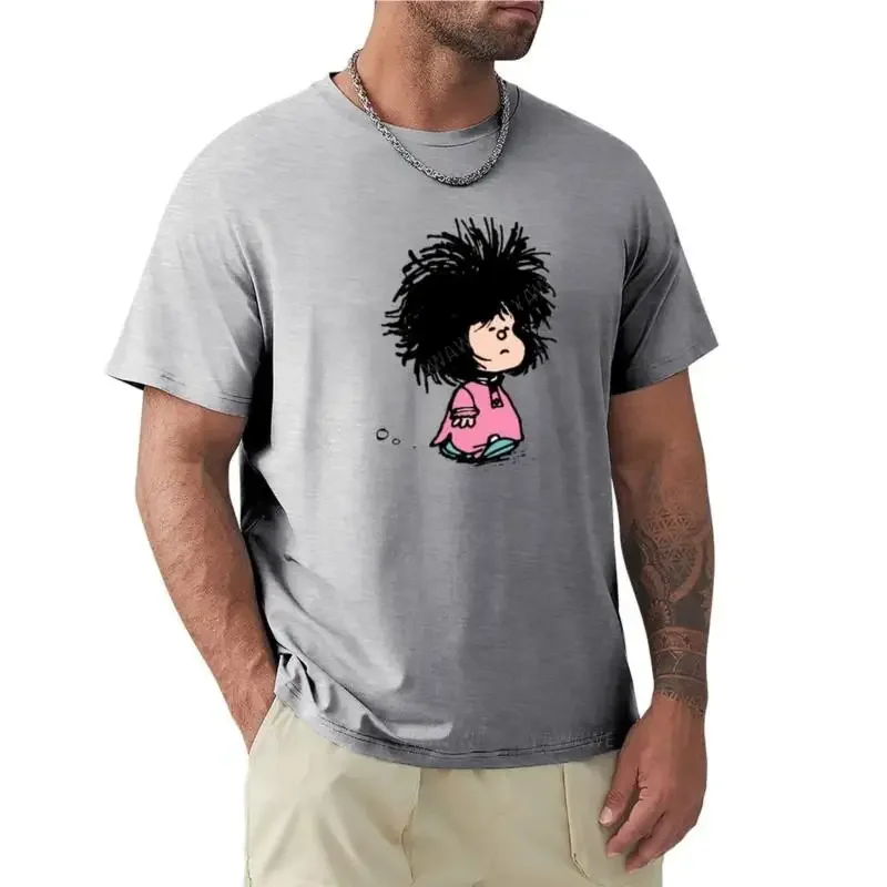 blank t shirts cat shirts men clothings Mafalda with newly-raised disheveled nightgown Quino argentina cartoon T-Shirt harajuku