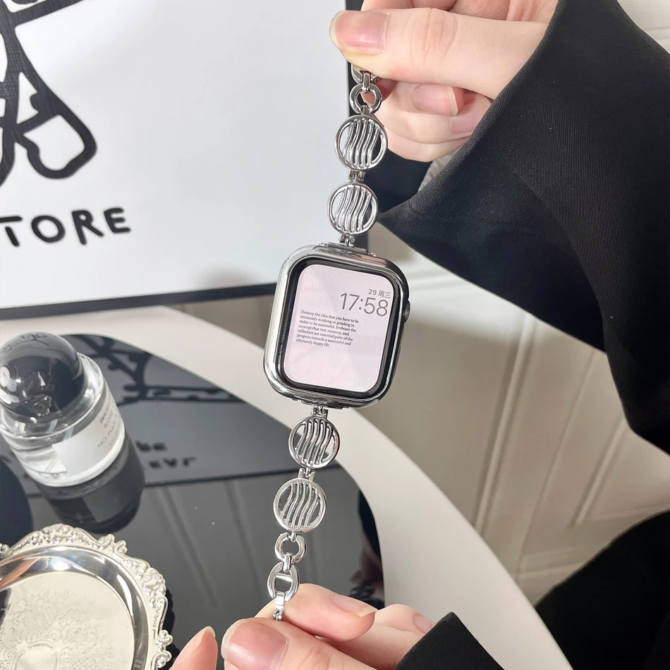 Ripple pulseira redonda para apple relógio ultra 49mm iwatch série 6 7 8 se 4 5 38/40/41mm 42/44/45mm pulseira de aço metal correa
