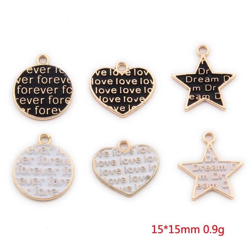 10pcs 15*15mm Enamel Dream Love Forever Star Heart Charm Handmade Diy Bracelet Pendants Alloy Earring Jewelry Making Accessories