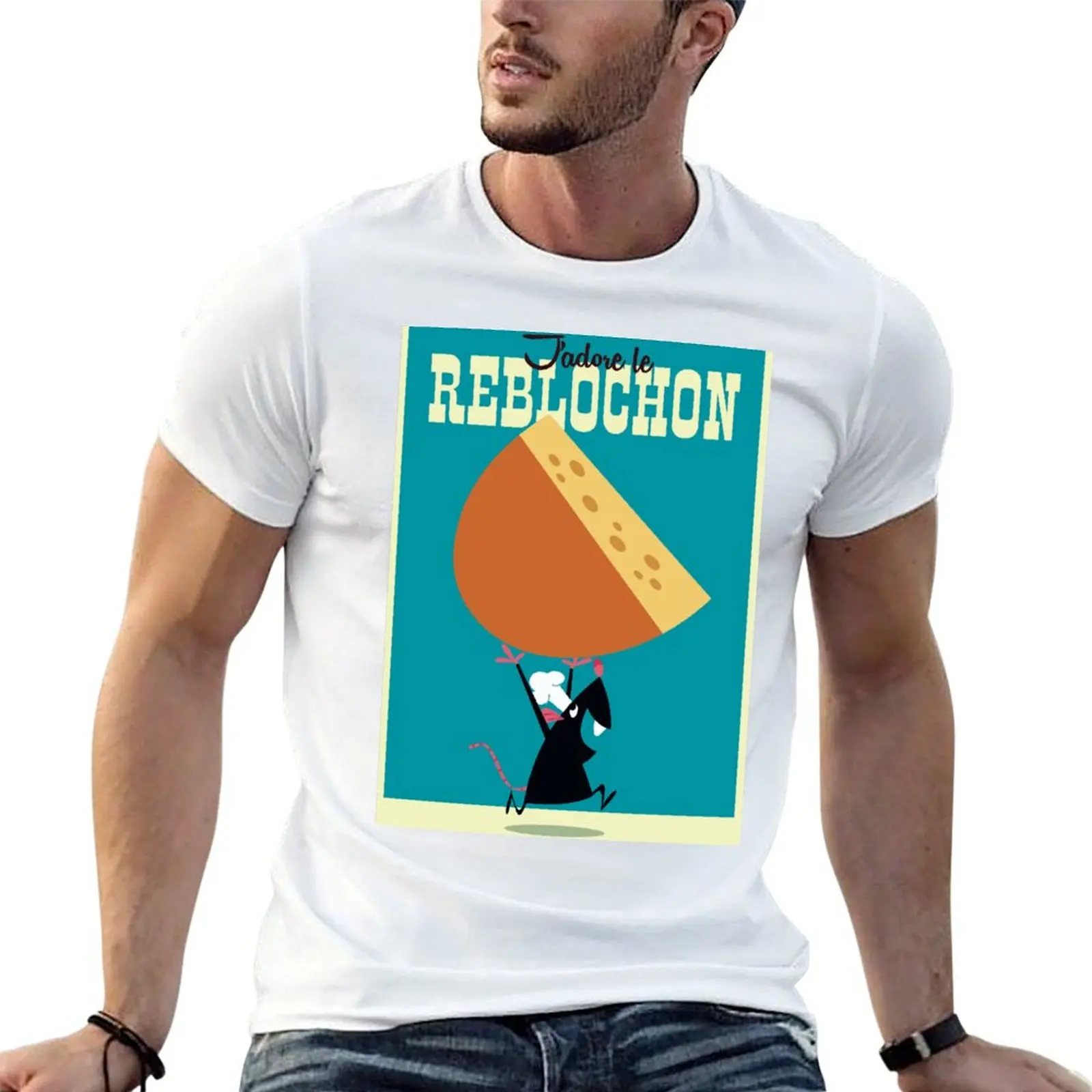 J'adore Reblochon Poster T-Shirt Herren T-Shirt Baumwolle 100 % T-Shirts für Herren Pack weißes T-Shirt