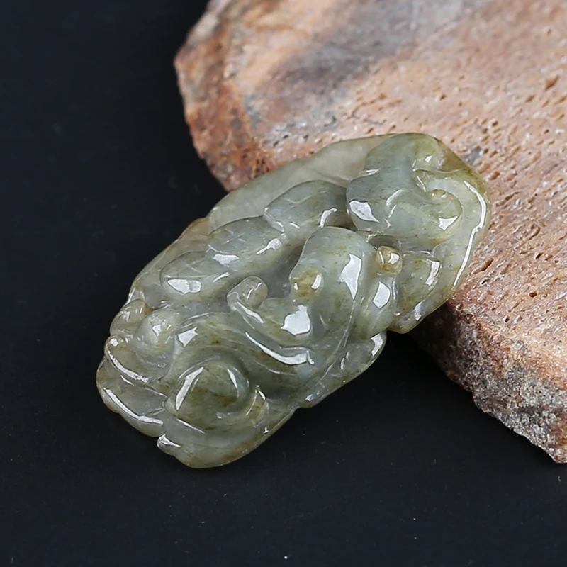 Natural Jade Fashion Jewelry Necklace Accessories Carving Lizard Pendant Bead 50x29x14mm 24.2g