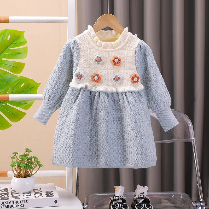 Girls Knitted Dress Spring Autumn 2024 Children Woolen Jersey Sweaters Dress For Baby Party Princess Clothes Kids Cute Costume 5