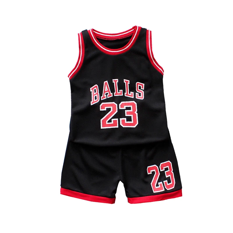 Boys Sports Basketball Clothes Suit Summer New Children\'s Fashion Leisure Letters Sleeveless Baby Vest + T-shirt 2pcs Sets Kids