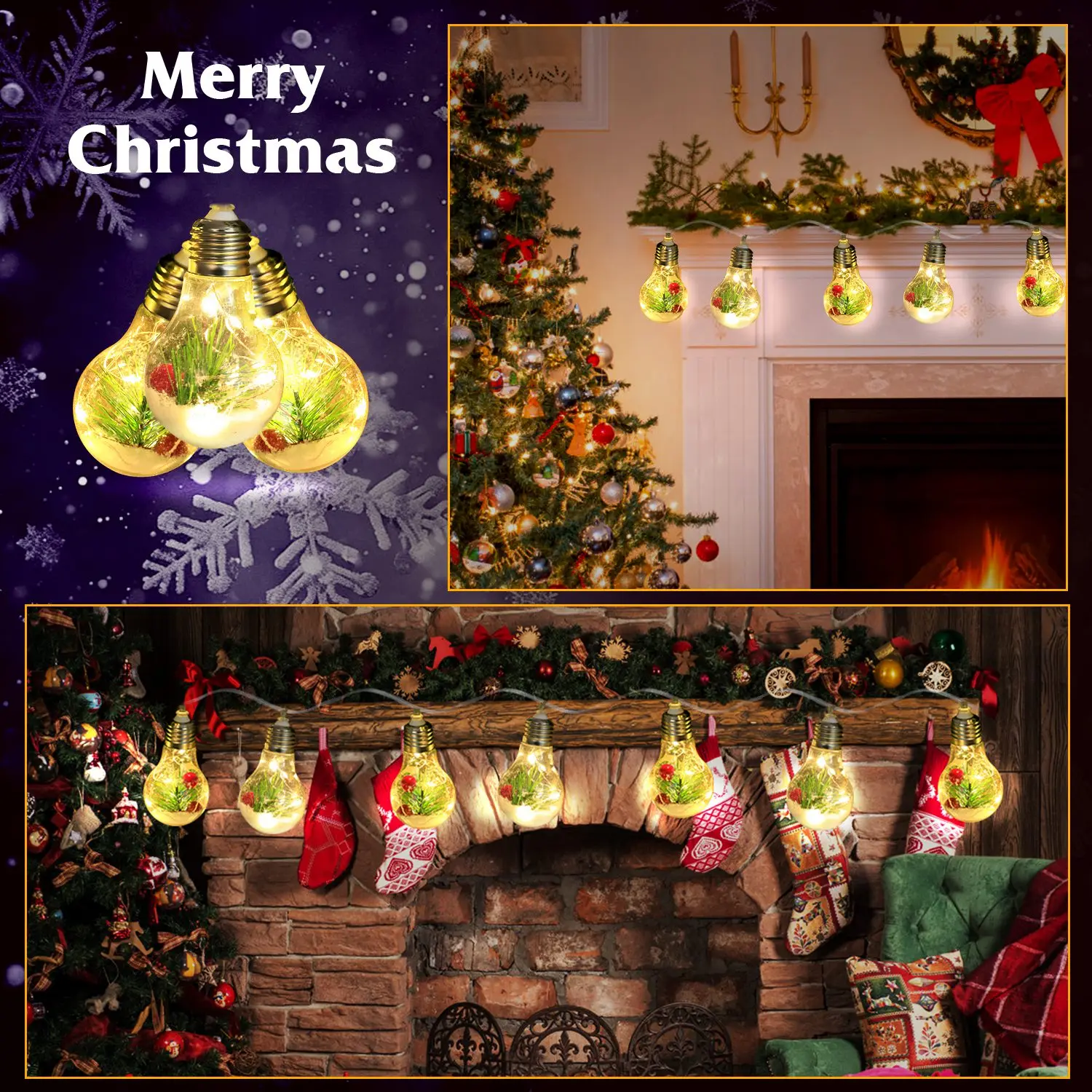 

Рождественские гирлянды в виде снежного шара, 10 светодиодных гирлянд для помещений с сосновыми иглами, ягоды, теплый белый цвет, 2 режима для рождественской елки