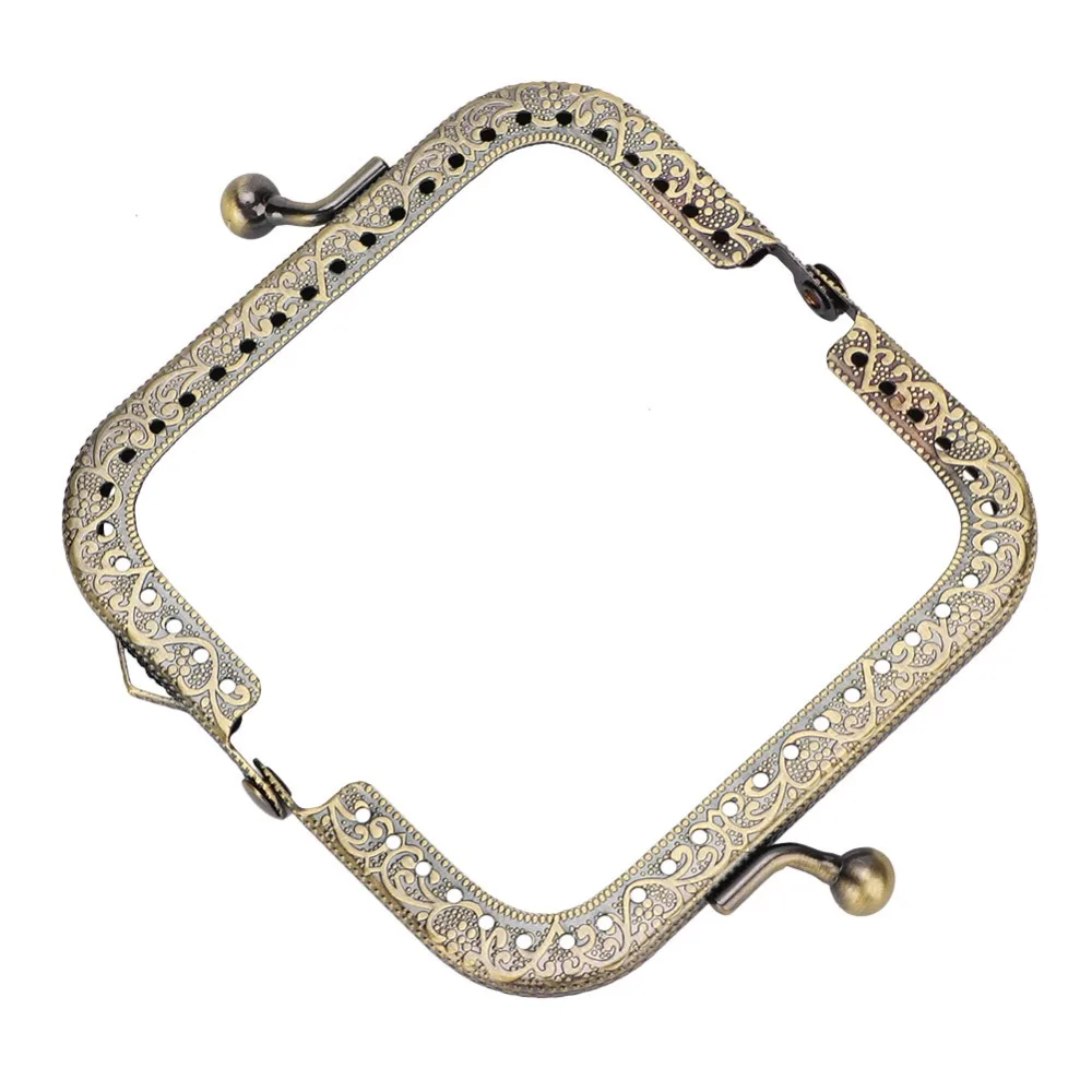 2PCS Luggage Accessories Bronze Purse Frame Embossed Metal Square Bag Handle Retro Kiss Clasp Frame Wallets Making