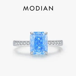 MODIAN 925 Sterling Silver Luxury High Quality Rectangle Crushed Ice Cut Zirconia Ring Wedding Engagement Fine Jewelry For Women