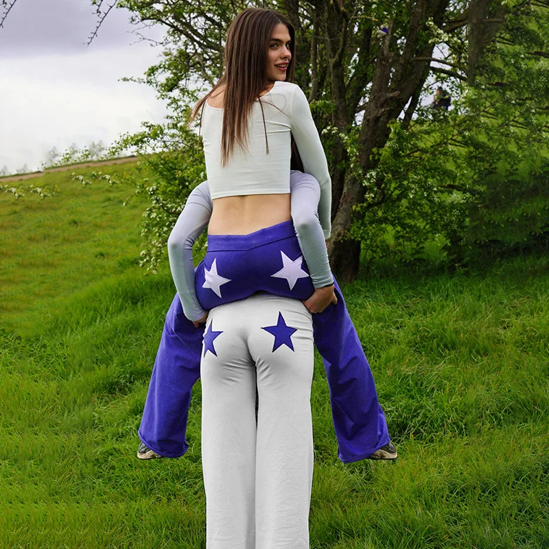 

Women's clothing 2025 summer new style contrasting high elasticity sports embroidery star print straight leg casual pants