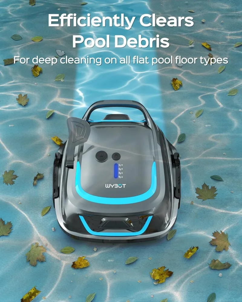 WYBOT-A1 Cordless Robotic Piscina Cleaner, vácuo Piscina automática com 120 minutos, indicador LED, para piscinas acima do solo plana, cinza