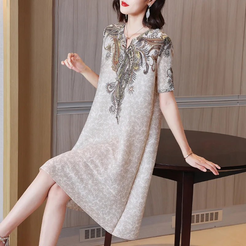 

Summer Dress 2023 New Vintage Print Loose Fit One piece Korea one piece dress korean luxury clothing