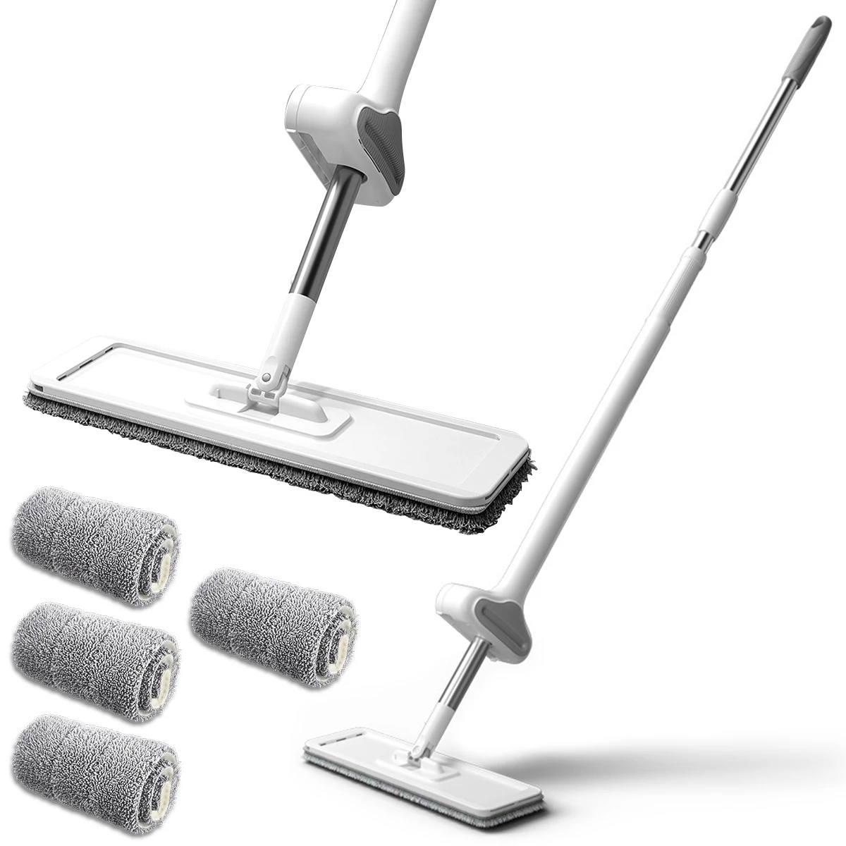 

Microfibre Floor Mops 360° Rotatable Flat Floor Mops with 4 Replaceable Mop Pads Reusable Washable Cleaning Mops Set Wet Dry