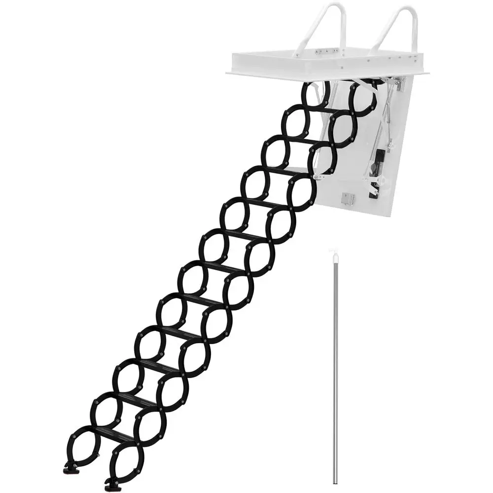 

Ceiling-Mounted 9.8T Retractable Aluminum Ladder with Pull Rod, 660-Pound Load Capacity