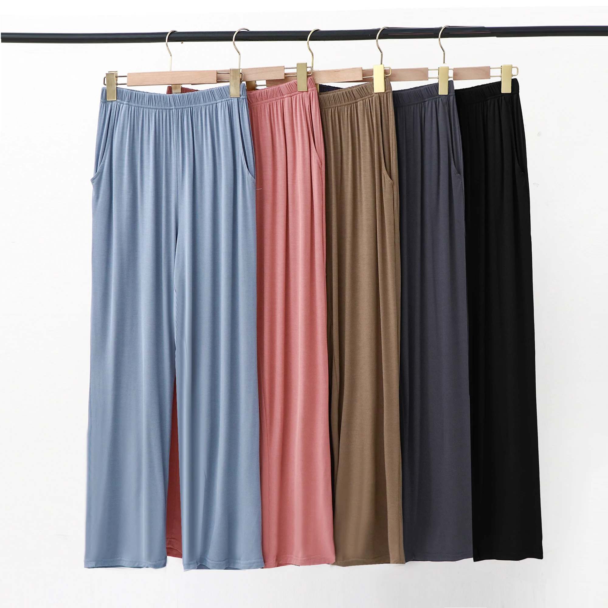 

Брюки с высокой талией и широкими штанинами из модала, прямого кроя, для дома и отдыха, большие размеры, весна-лето