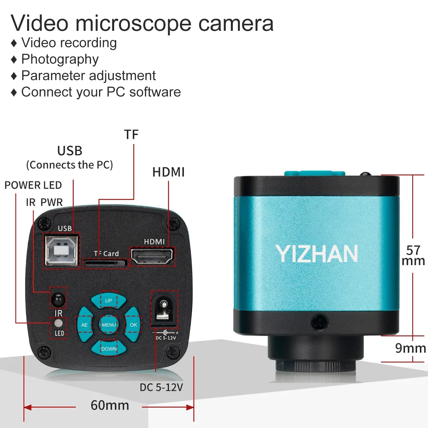 YIZHAN 48MP Video Microscope USB HDMI 4K Industrial Microscope Camera 180X Zoom C-mount Lens Image Collectio Soldering Repair