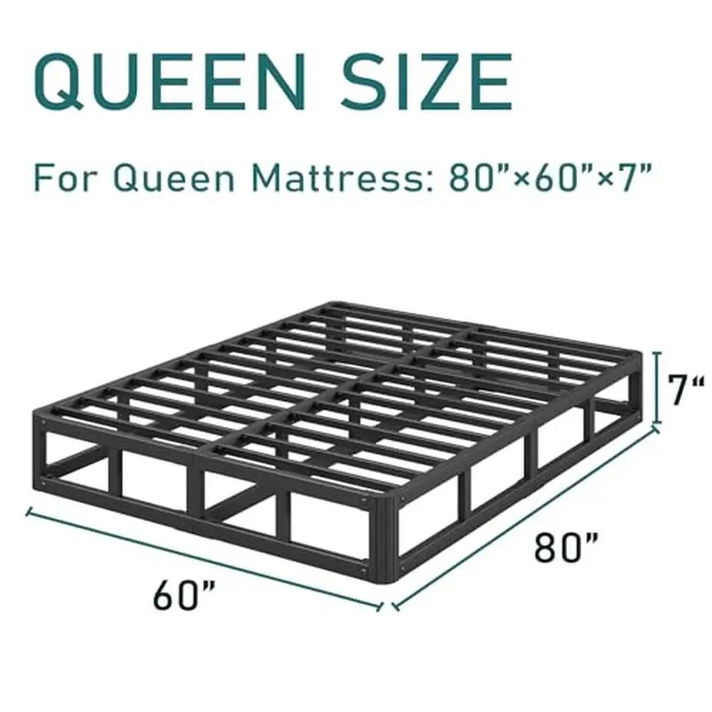 Heavy Duty 7-Inch Steel Slat Queen Bed Frame Noise-Free Easy Assembly Sturdy Platform Bed High Mattress Box Spring Alternative image 3