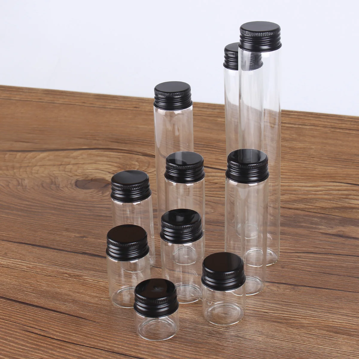 24pcs 10ml-100ml Glass Bottles with Black Aluminum Caps Spice Jar Glass Containers Decorative Bottles for Wedding Craft DIY Gift