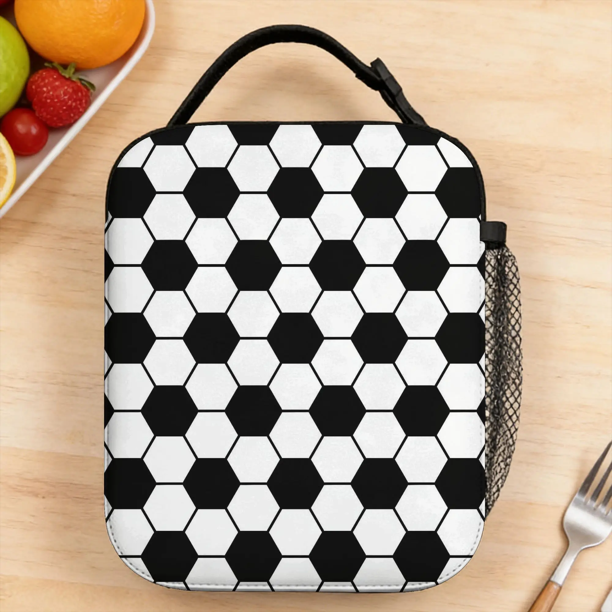 

Football Pattern Lunch Bag For Women Print School Lunch Box Retro Portable Oxford Cooler Bag