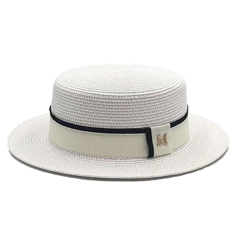 Women Hats Ladies Sun Boater Flat Hats Simple Stylish Straw Sun Hat Elegant Braided Hat Female Sunshade Shine Flat Cap