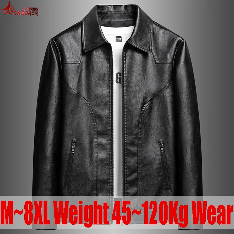 Jaqueta de motociclista masculina de outono/inverno, jaqueta de PU com lapela, casual, plus size, casaco de couro à prova de vento, jaqueta de motociclista 7XL 8XL