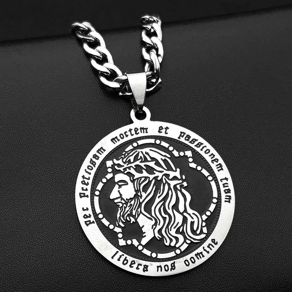 Christian Jesus Krone der Dornen Anhänger Halskette Frauen Männer Edelstahl Silber Farbe Kruzifix Kette Latin Amulett Schmuck