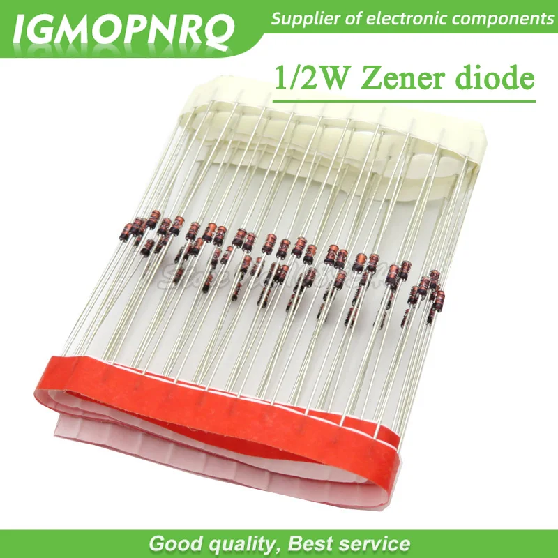 100pcs 1/2W  Zener diode DO-35 BZX55C2V2 2V 2V2 2V4 2V7 3V 3V3 3V6 3V9 4V3 4V7 5V1 5V6 6V2 6V8 7V5 8V2 9V1 10V 11V 12V 13V 15V