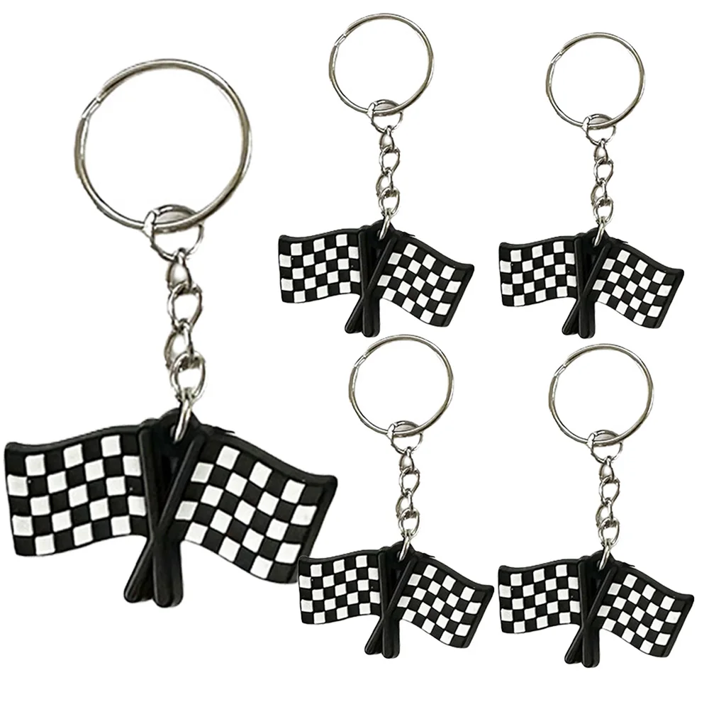 8 Pcs Race Car Keychain checkerboard Birthday Party Key Ring Decor Silicone Keychain Reusable Supplies Kids Goodie Bag Fillers