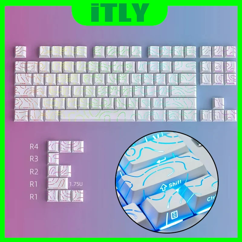 

97 Key Side Print Shine Through Keycap PBT Translucent Gaming Mechanical Keyboard Key Cap White for MX Switch Keyboard