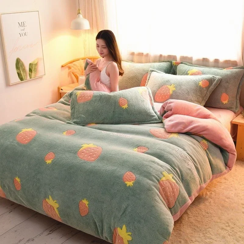 

Flannel Winter Quilt Cover Soft Warm Coral Fleece Comforter Cover 1pcs Thickening Warm Duvet Bedding Cover without Pillowcase