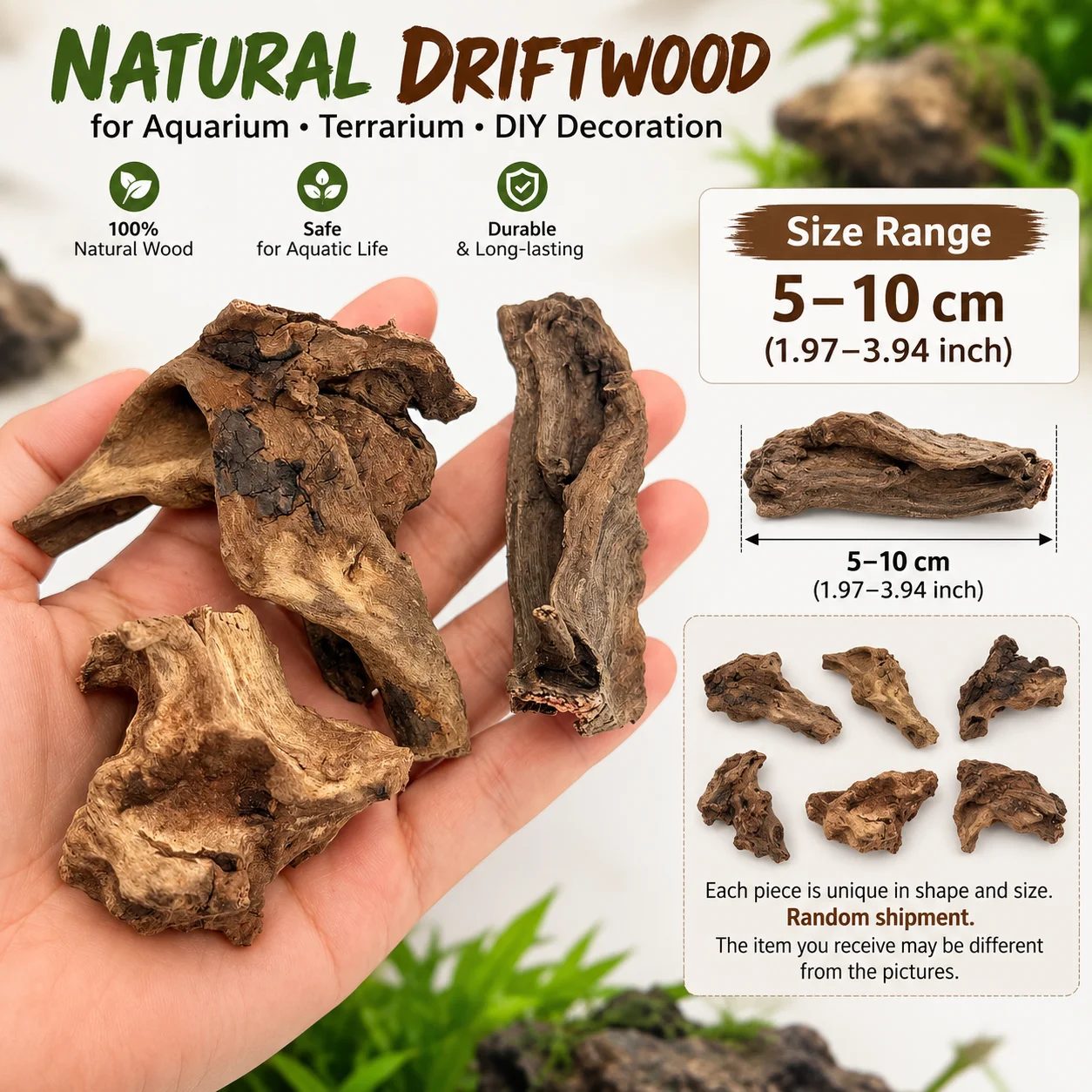 Natürliches Treibholz für Aquarien-Aquascaping 5-10cm Kleine Holzstücke Fischbecken Terrarium Reptilien-Habitat DIY-Dekoration Zufällig – Detail 2