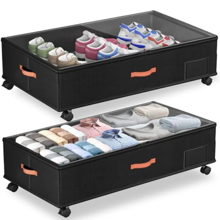 

Under Bed Storage with Wheels, 2-Pack Under Bed Storage Containers with Clear Lids, XXL Large Under the Bed Storage Organizer B