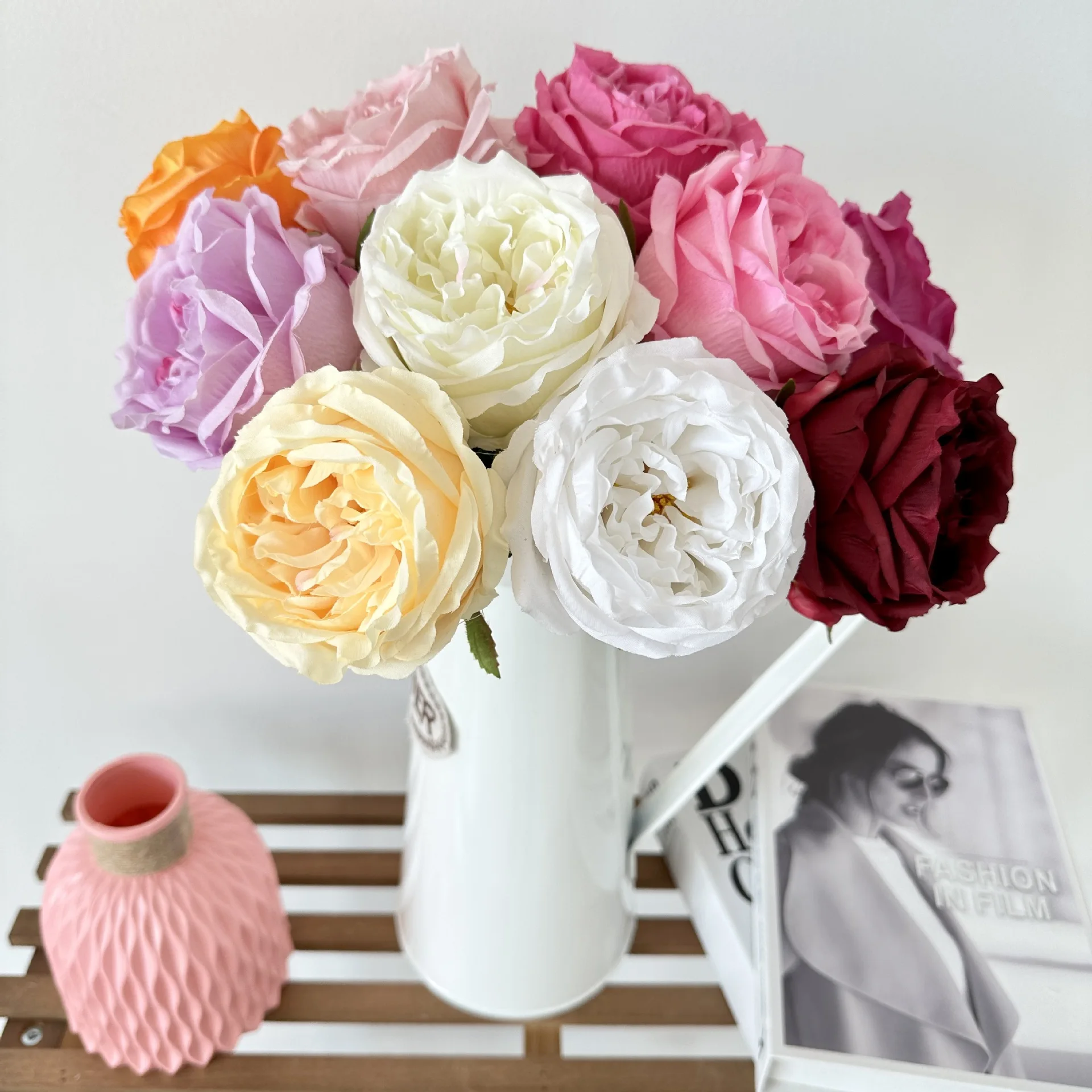 Single Branch Austin Rose Artificial Flower, Photography Props, Leading Decoration, Fake Flores, Festival Supplies, 10 Pcs