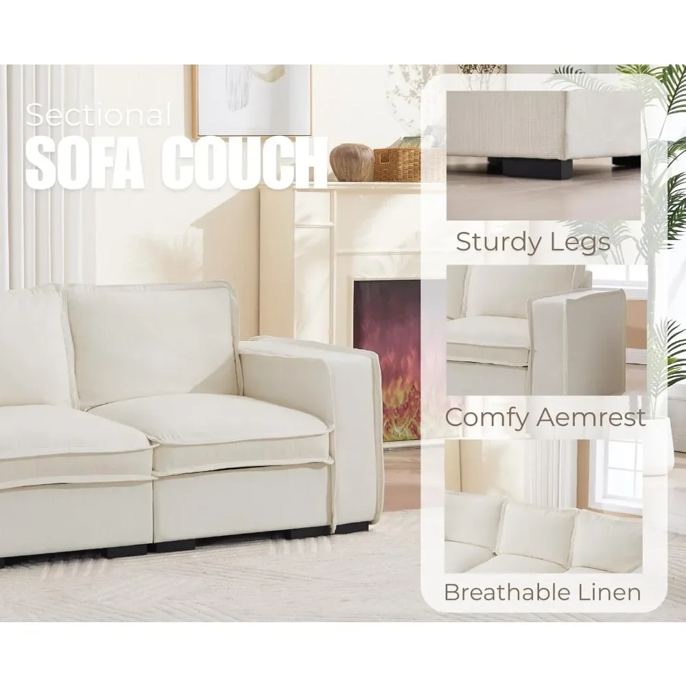 Sofa Seksional Linen Modular 93, Sofa Cloud 3-Dudukan, Kursi Dalam 24' (61cm), Furnitur Ruang Tamu Modern yang Nyaman dan Berlapis Kain