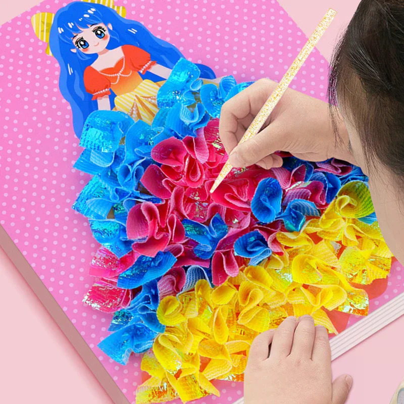 1 conjunto de presentes de aniversário para meninas crianças tecido cutucando arte diy quebra-cabeça kit de pintura de punção artesanato brinquedos princesa poke board adesivo