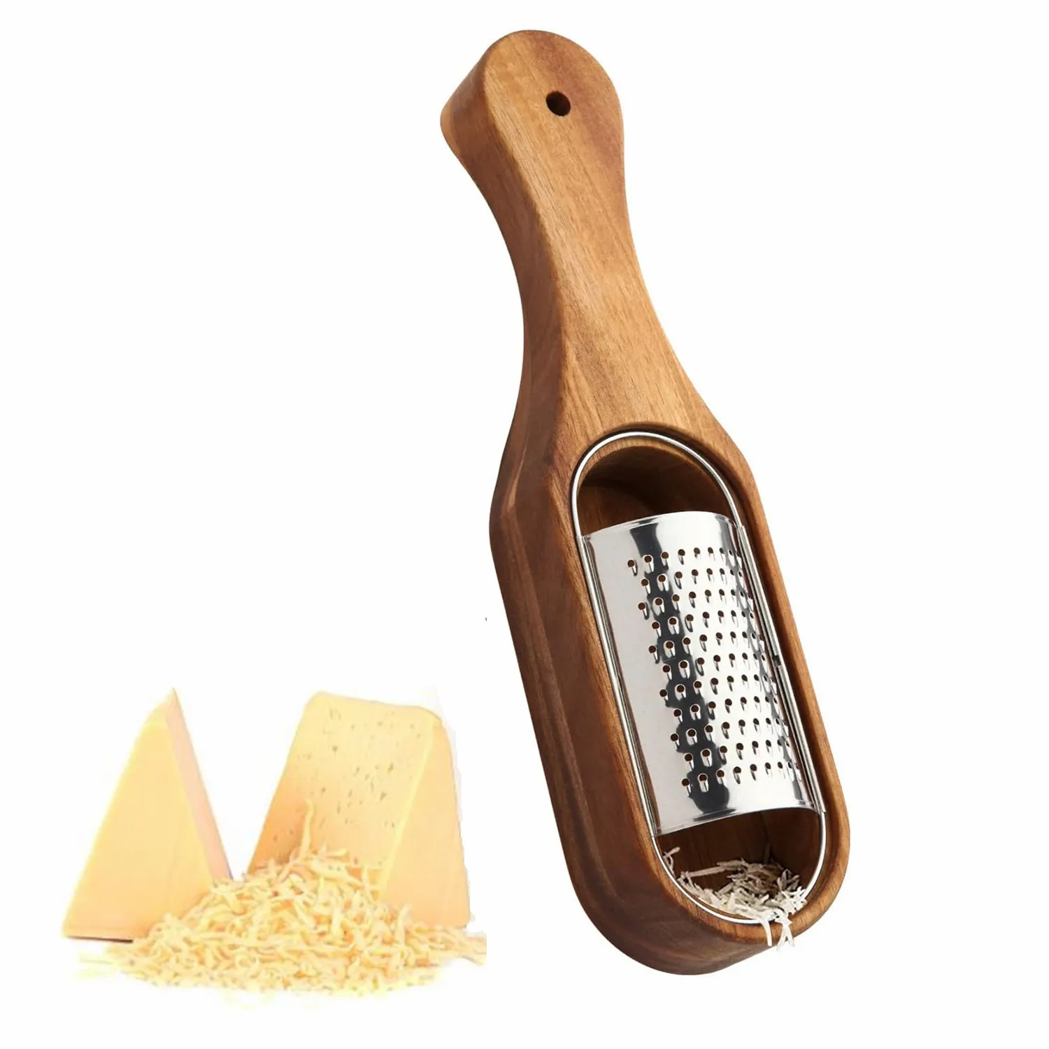 ANYOHOE Wooden Cheese Grater with Handle Handheld Cheese Shredder with Storage Space Kitchen Grater for Cheese Lemon Chocolate