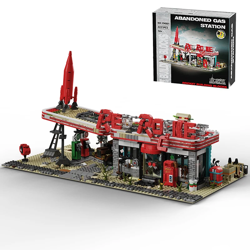 Game Red Verlaten Tankstation Modulaire Bouwstenen Doomsday House City View Architectuur Model Kit Volwassenen Kid Gift 2221PCS