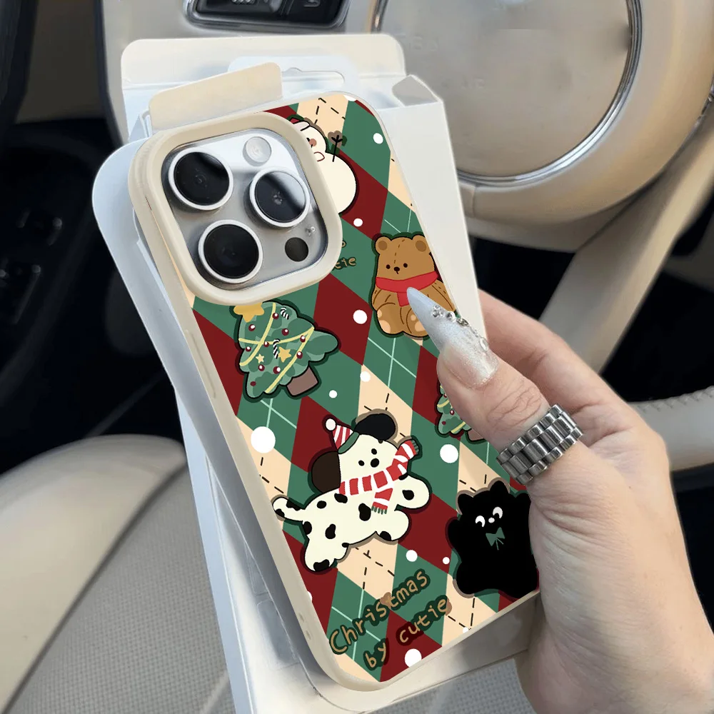 Christmas Tree Leather Painted Phone Case For iPhone 11 Pro Max 16 15 Pro 14 13 12 Cover 15 14 Plus Sockproof Protective Funda