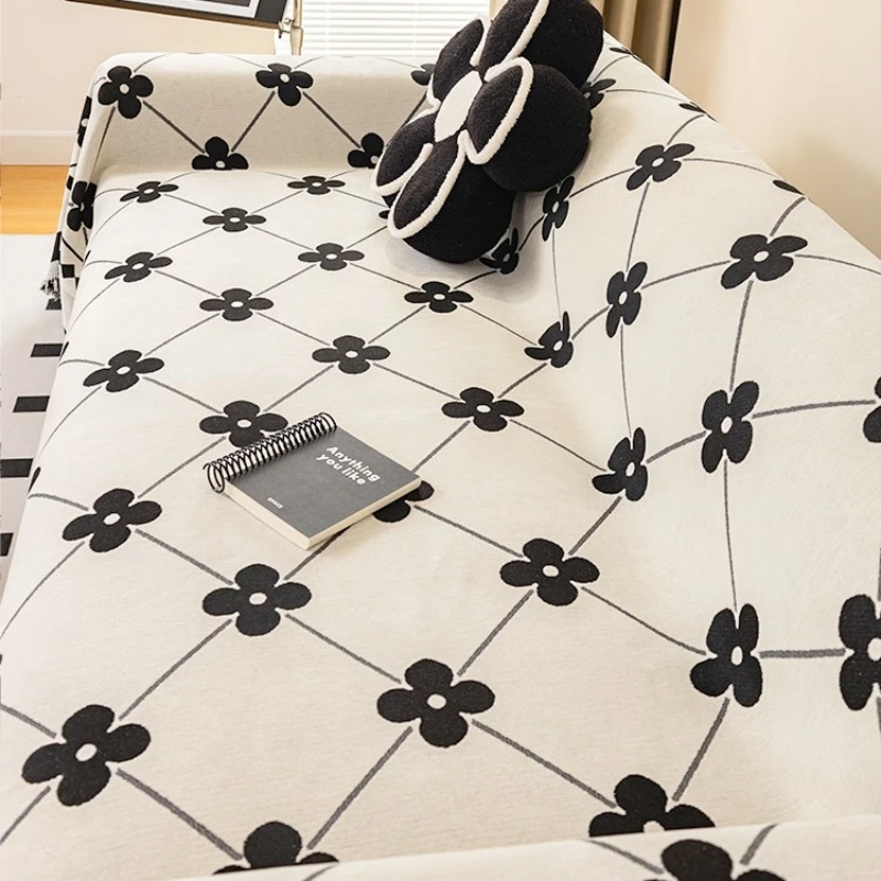 Asciugamano per divano in ciniglia geometrica jacquard Simplized Clover con nappe, per copridivano del soggiorno,