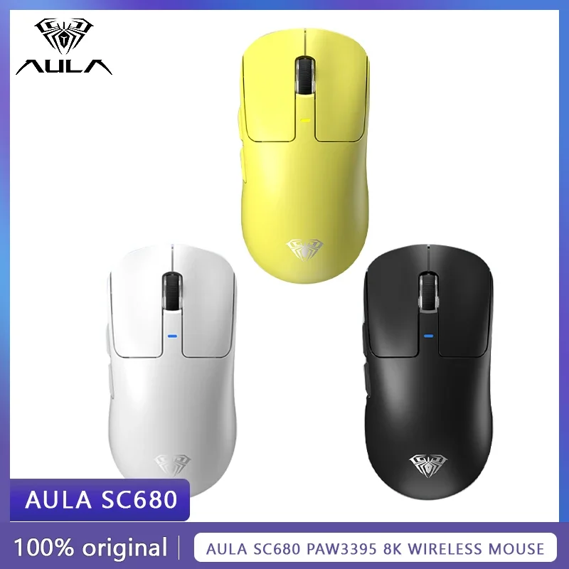 AULA SC680 Wireless Mouse PAW3395 8K Three Mode Lightweight Video Game Mouse Bluetooth 2.4g Laptop Office Universal Mouse