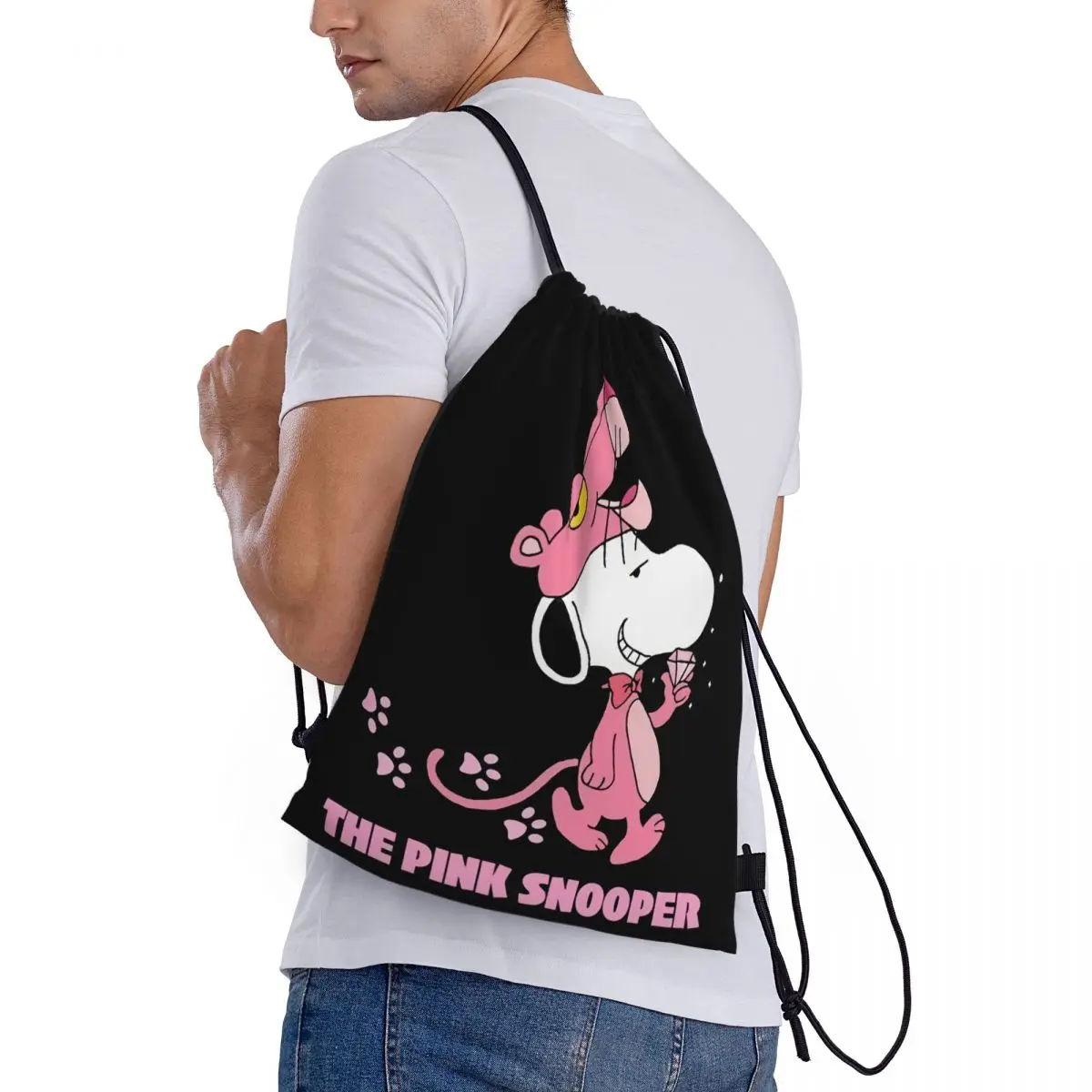 Personalizado s-snoopys o snooper rosa cordão mochila sacos das mulheres dos homens leve ginásio esportes sacos para yoga
