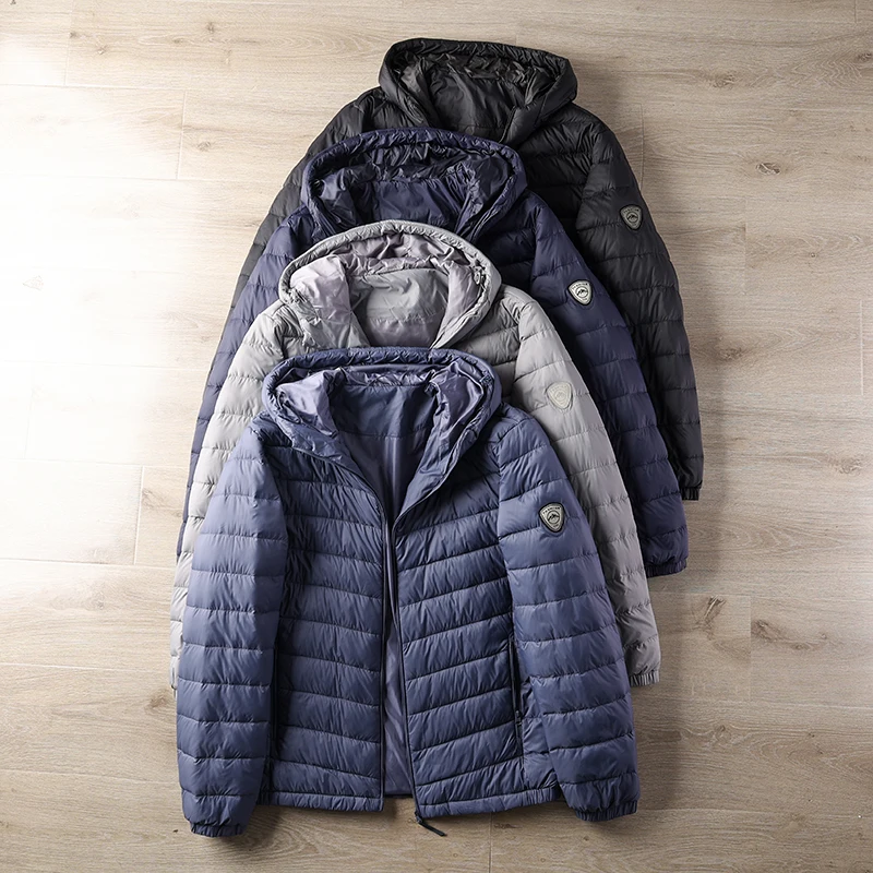 

Lightweight Warm High Loosen 90 White Du down Hooded Men's Pure Color down Jaet Faionable Urban Sle Long Sve Zi...