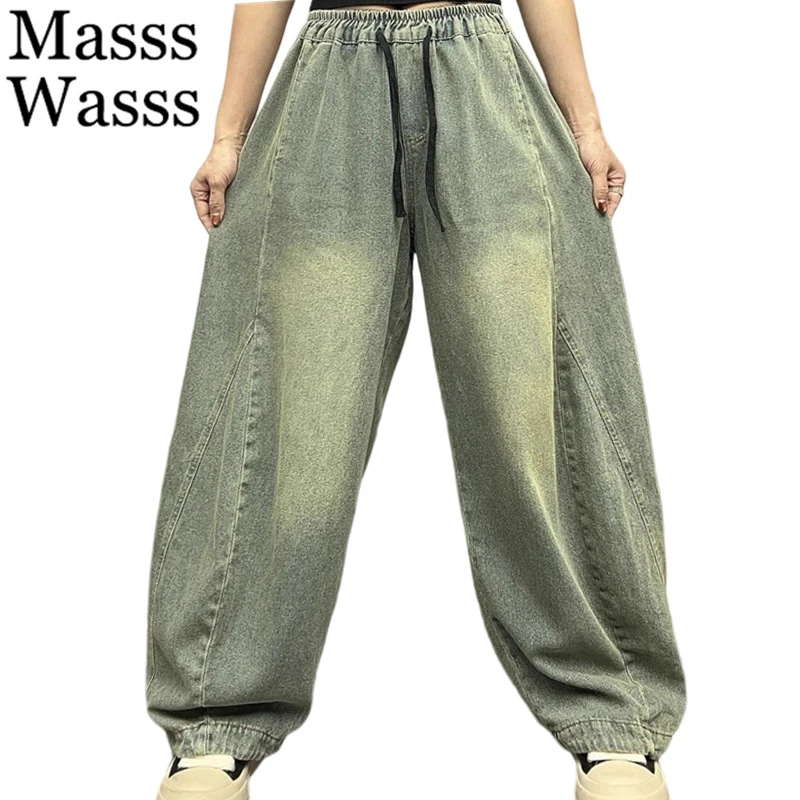 

Mass Wasss Корейский дизайн Джинсовые брюки с эластичной резинкой на талии Женские свободные классические повседневные модные брюки Женские широкие джинсы для фитнеса