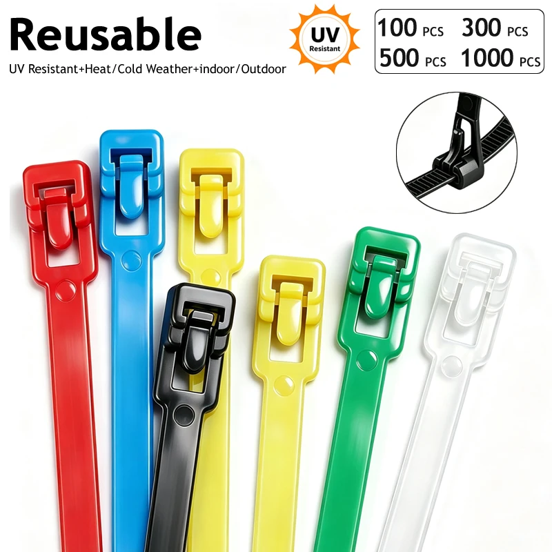 Detachable Multicolor UV Resistant Reusable Cable Zip Ties Adjustable Nylon Fastener Home Outdoor Pipe Wire Binding  Cord Fix