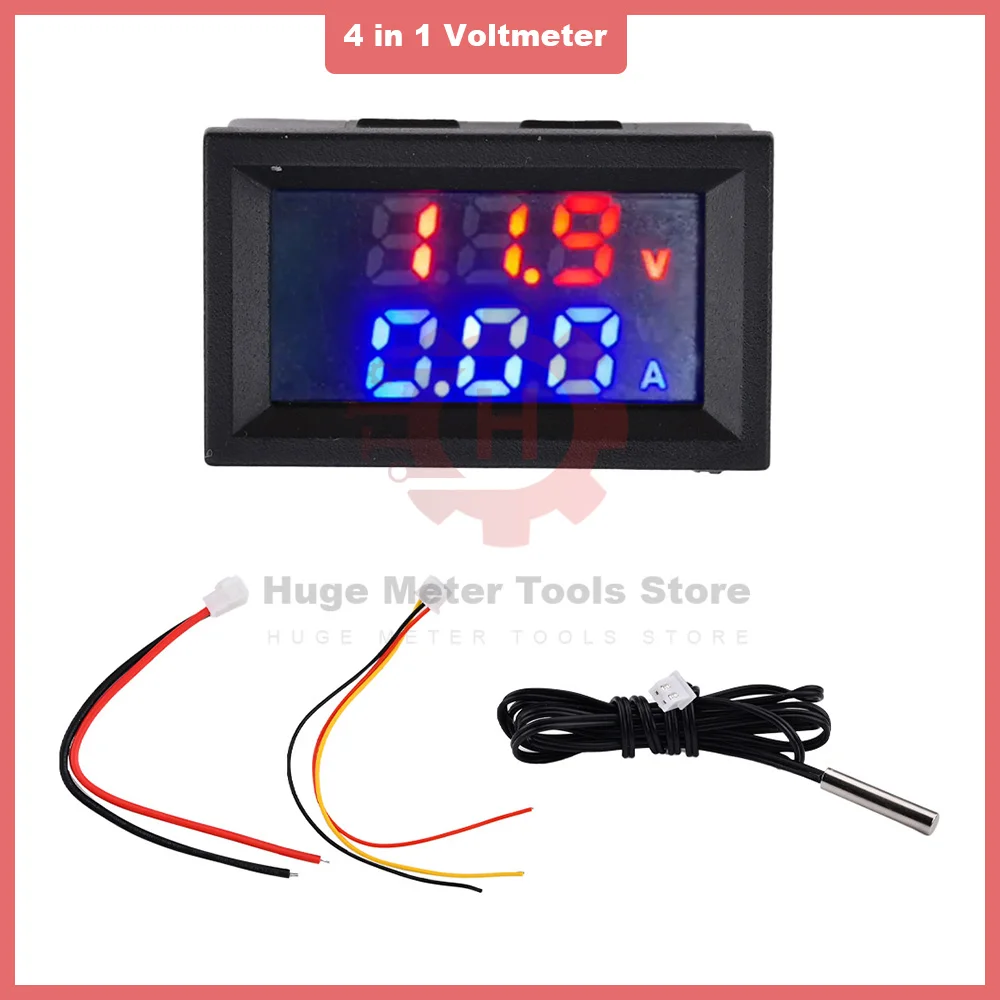 DC4-30V 10A Digital LED Voltmeter Ammeter Wattmeter Temperature Meter with 1m NTC Temperature Wire Amp Volt Temp Power Gauge