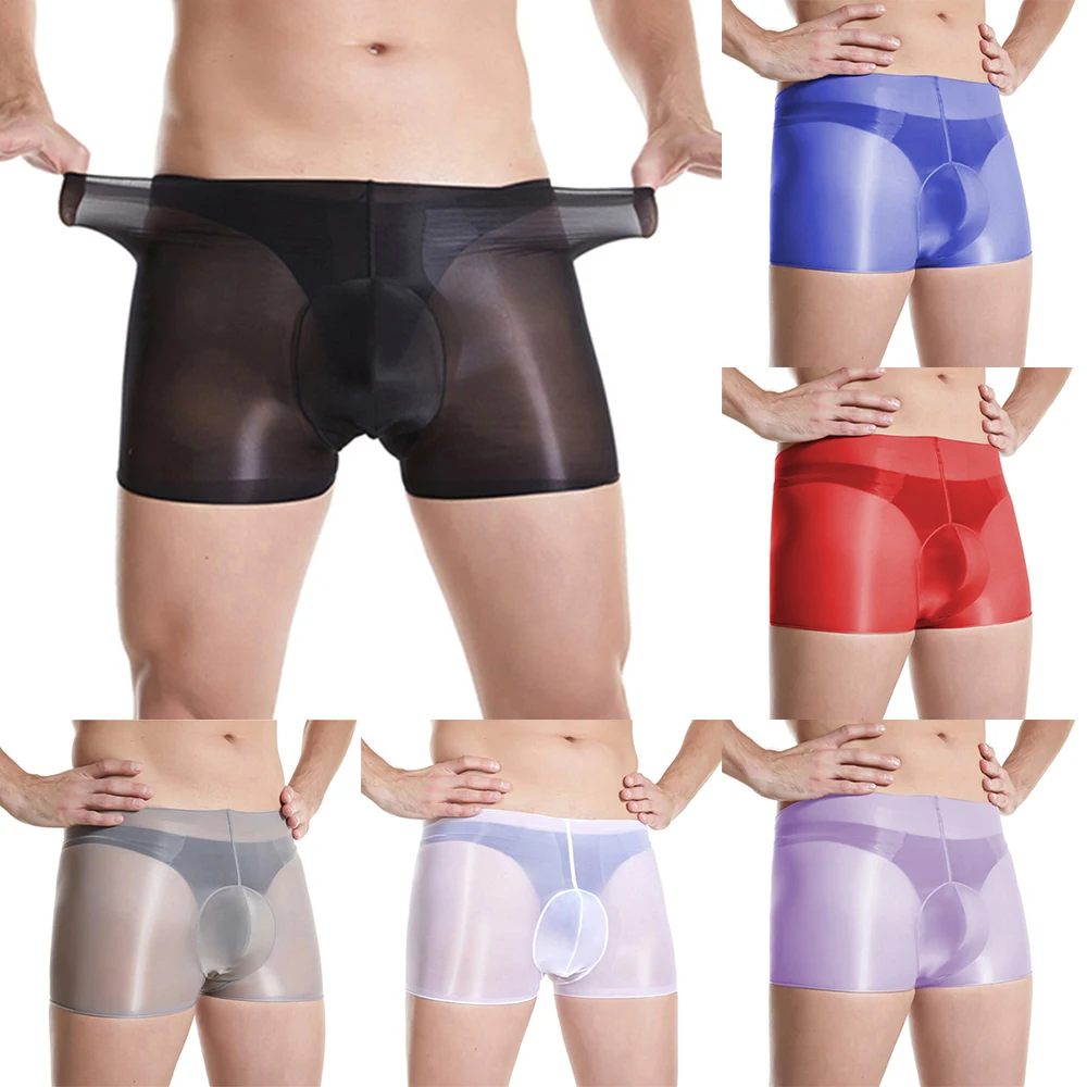 Men Boxers Shorts Sexy Transparent Underwear Ultra Strectch Glossy Skinny Panties Sexy See Through Oil Shinny Smooth Underpants