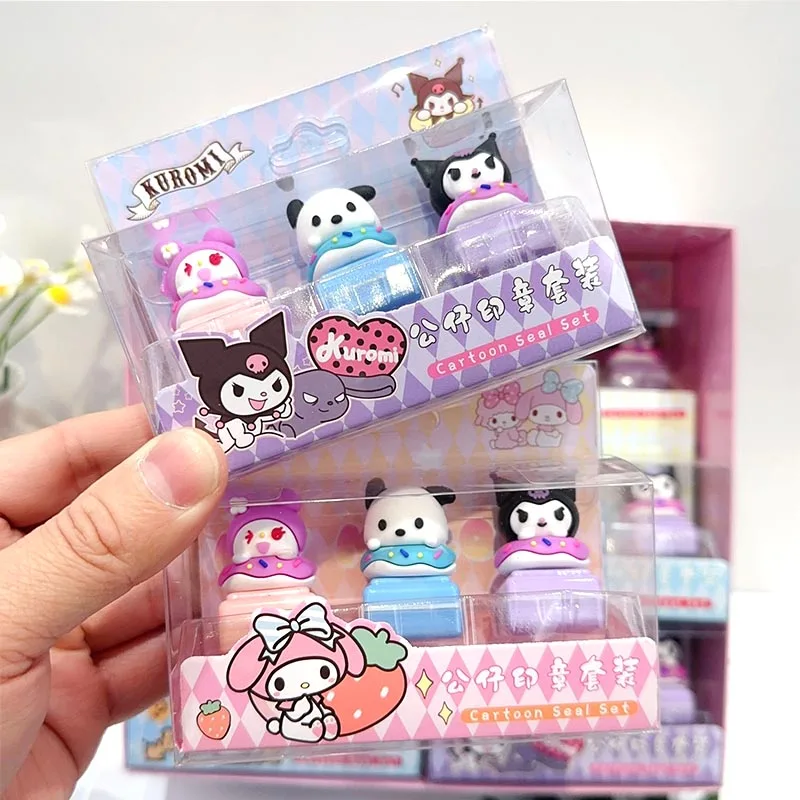 12set/lot Sanrio Melody Pochacco Kuromi Stamp Kawaii DIY Reward Seal For Kids Stationery Office School Supplies