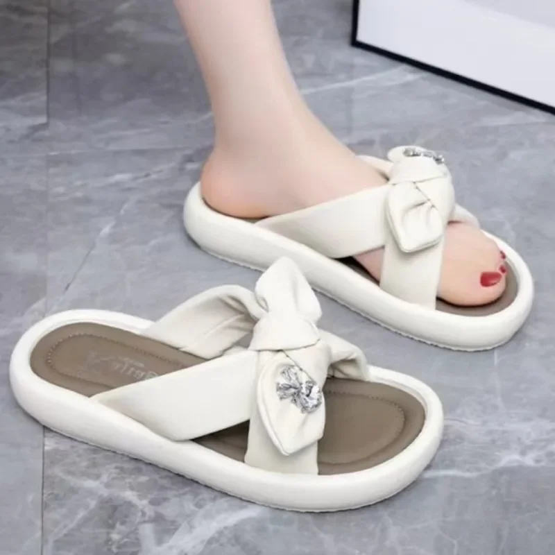 

Летние Тапочки 2024, женские уличные модные шлепанцы с круглым носком и перекрестными ремешками, Женская Милая модель